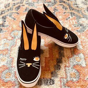 VANS Black Gold Rabbit Bunny Sneakers Slip On Unisex Youth Kids 2.5